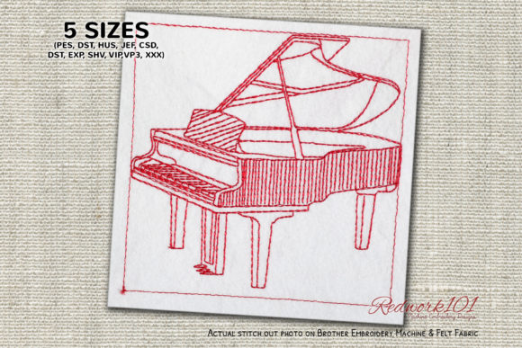 Acoustic Grand Piano Embroidery Design for Small Shop Sellers